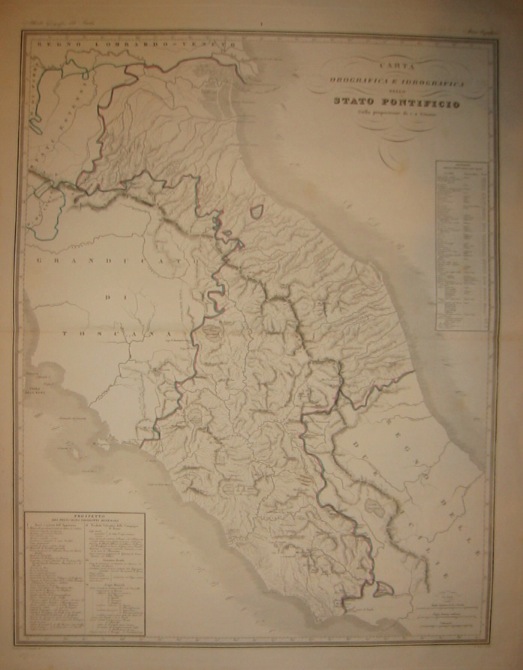 Zuccagni-Orlandini Attilio (1784-1872) Carta orografica e idrografica dello Stato Pontificio 1844 Firenze 